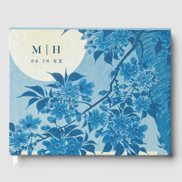Livro De Visitas Flor Azul-Cereja Antiquado Japonês