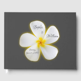 Livro De Visitas Flor Branca de Plumeria Quadrada Moderna, Casament
