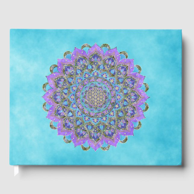 Livro De Visitas Flor Da Vida - Mandala Estilo Índia 2 (Frente)