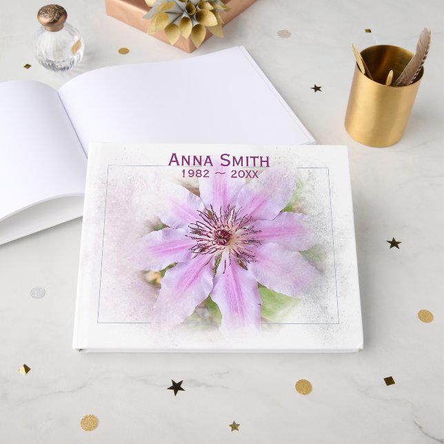 Livro De Visitas Flor de Clematite para Serviço Memorial (Frente aberta)
