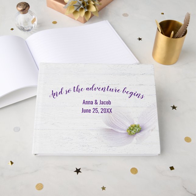 Livro De Visitas Flor de Cosmos Roxo Casamento (Frente aberta)