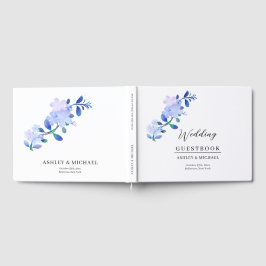 Livro De Visitas flor de folhas em azul empoeirado rústico no estil