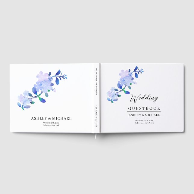 Livro De Visitas flor de folhas em azul empoeirado rústico no estil (Completo)