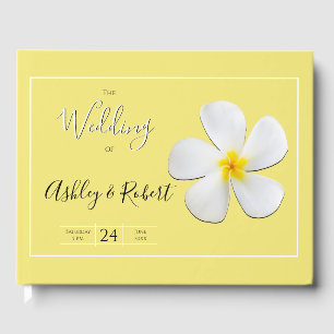 Livro De Visitas Flor de Plumeria Branca em Casamento Amarelo e Mod