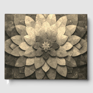 Livro De Visitas Flor Texturizada com Mandala, Ouro antigo