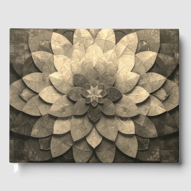 Livro De Visitas Flor Texturizada com Mandala, Ouro antigo (Frente)