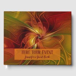 Livro De Visitas Flor verde-laranja-abstrato Vermelho Castanho-Cast