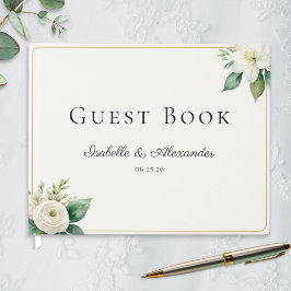 Livro De Visitas Florais Brancos Elegantes e Personalizados de Vege