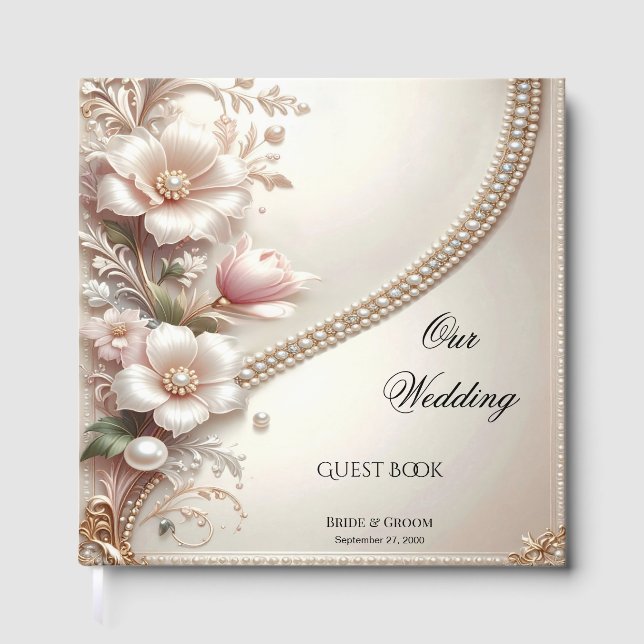 Livro De Visitas Floral and Pearl Embellishments Guest Book (Frente)