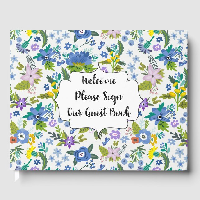 Livro De Visitas Floral Azul (Frente)