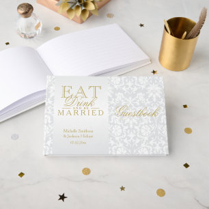 Livro De Visitas Floral branco come, bebida e seja Guestbook casado