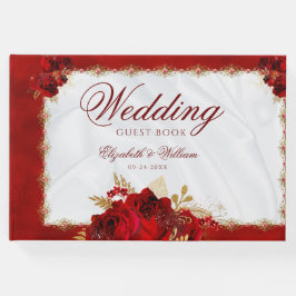 Livro De Visitas Floral Branco Dourado Vermelho e Elegante