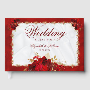 Livro De Visitas Floral Branco Dourado Vermelho e Elegante