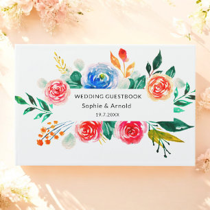 Livro De Visitas Floral Branco Vermelho Casado