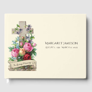 Livro De Visitas Floral Cross In Loving Memory Funeral