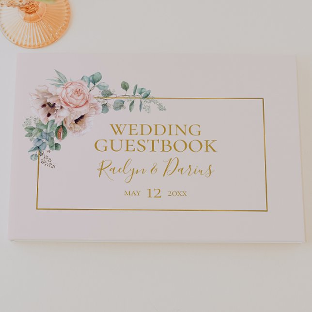 Livro De Visitas Floral de Blush Elegante | Pastel Weding Guest Boo (Criador carregado)