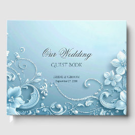 Livro de Visitas Floral Decorativo Azul