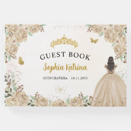 Livro De Visitas Floral Dourada Glitter Princesa Quinceanera Guestb