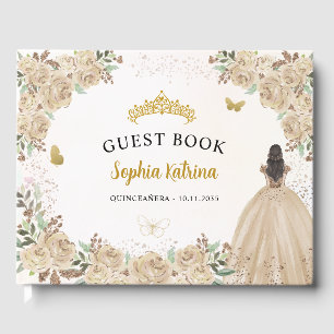 Livro De Visitas Floral Dourada Glitter Princesa Quinceanera Guestb