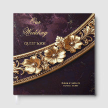 Livro de Visitas Floral Dourado Ornamentado