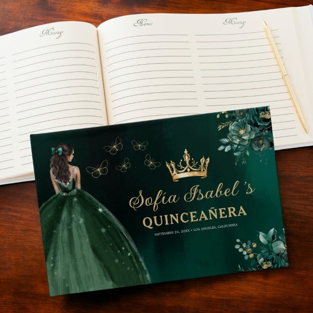 Livro De Visitas Floral Emerald Green Dress Birthday Quinceanera (Criador carregado)