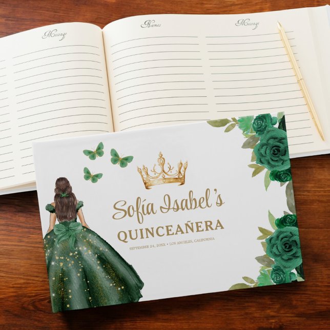 Livro De Visitas Floral Emerald Green Dress Birthday Quinceanera (Criador carregado)