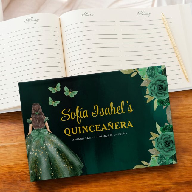Livro De Visitas Floral Emerald Green Dress Birthday Quinceanera (Criador carregado)