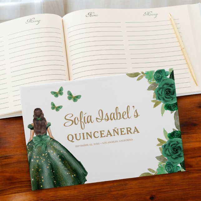 Livro De Visitas Floral Emerald Green Dress Birthday Quinceanera (Criador carregado)