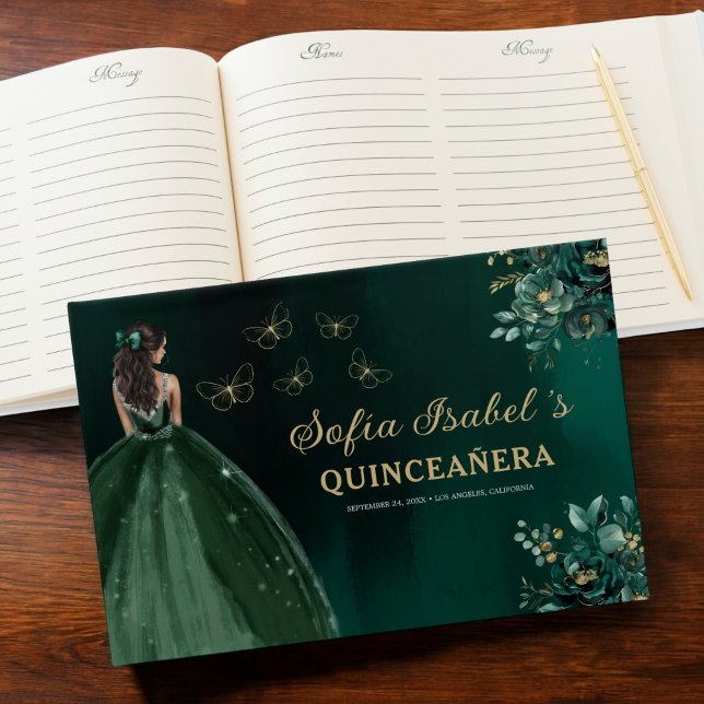 Livro De Visitas Floral Emerald Green Dress Birthday Quinceanera (Criador carregado)