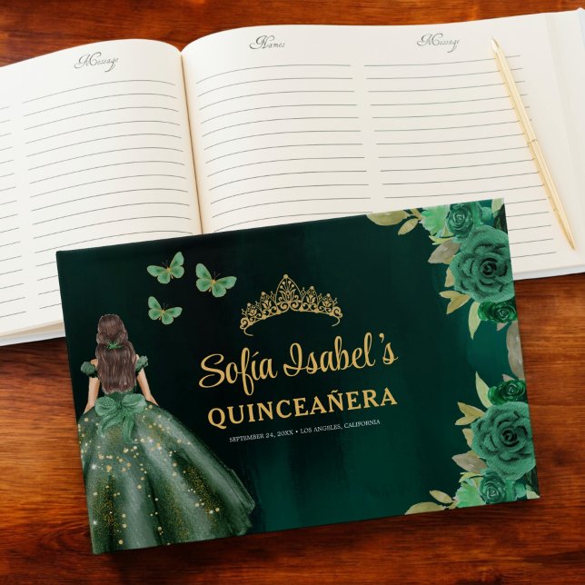Livro De Visitas Floral Emerald Green Dress Birthday Quinceanera (Criador carregado)
