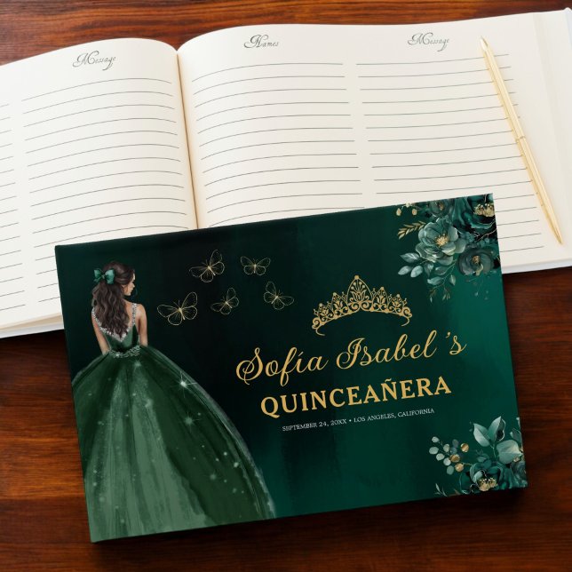 Livro De Visitas Floral Emerald Green Dress Birthday Quinceanera (Criador carregado)