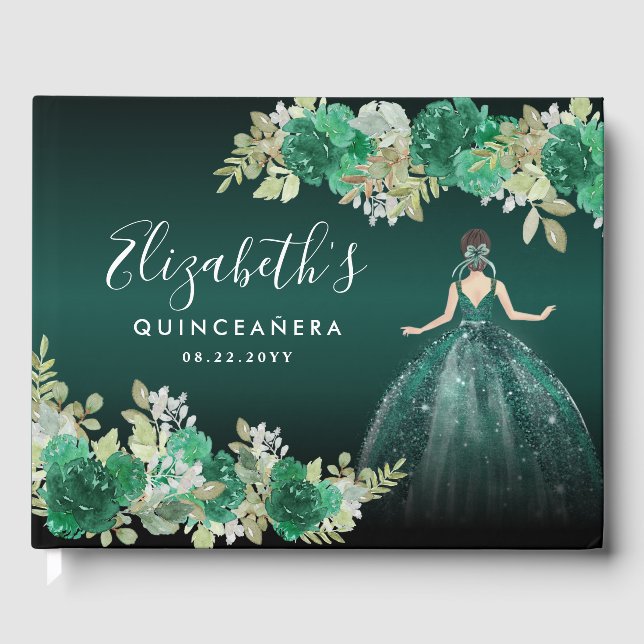 Livro De Visitas Floral Emerald Green Dress Birthday Quinceanera (Frente)