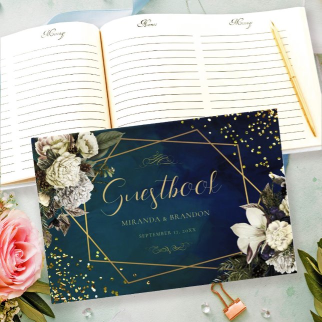 Livro De Visitas Floral Emerald Green Wreath Dourado (Criador carregado)