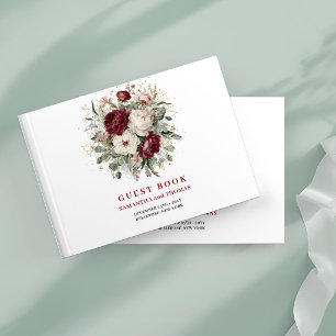 Livro de Visitas Floral Eucalipto Vermelho Escuro