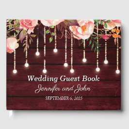 Livro De Visitas Floral Maroon Wooden Rustic Wedding