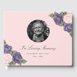 Livro De Visitas Floral Púrpura Rosa Em Memória Adorável Foto Funer