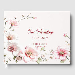 Livro de Visitas Floral Rosa Branco Elegante