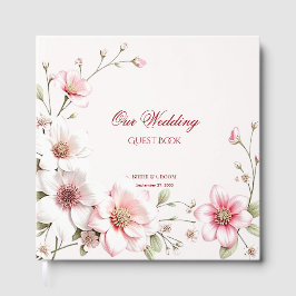 Livro de Visitas Floral Rosa Branco Elegante
