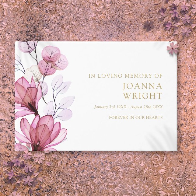 Livro De Visitas Floral Rosa Elegante No Funeral Da Memória Amante (Elegant Pink Floral In Loving Memory Funeral Guest Book)