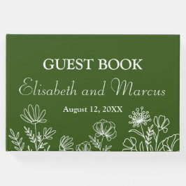 Livro de visitas floral simples em verde oliva