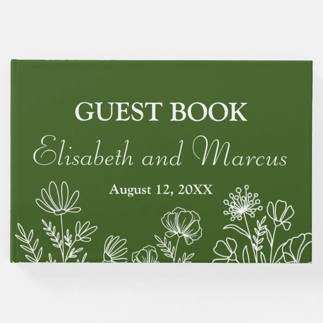 Livro de visitas floral simples em verde oliva (Frente)