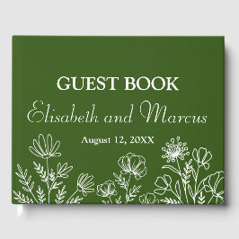Livro de visitas floral simples em verde oliva