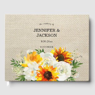 Livro De Visitas Floral Sunflower - Burlap