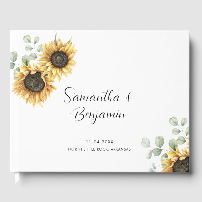 Livro De Visitas Floral Sunflower Greenery Barn Wedding (Frente)