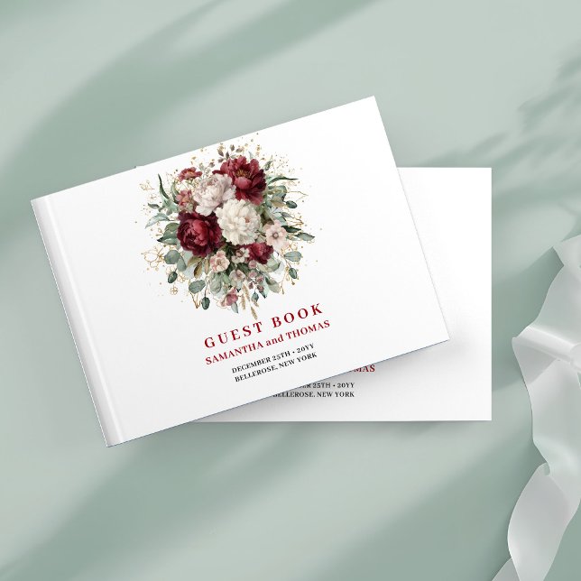 Livro de Visitas Floral Verde Chic Boho Marsala (Chic Boho Marsala Floral Greenery Guest Book)