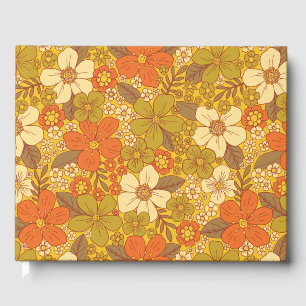 Livro De Visitas Floral Verde Laranja e Verde Oleícola, Retro 60/70