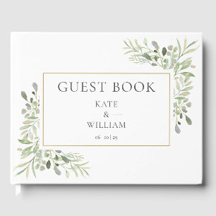 Livro De Visitas Floral Verde Moderno Elegante Fotografia Casamento