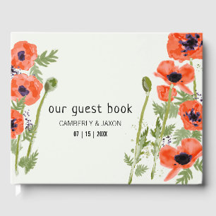 Livro De Visitas Flores alaranjadas orientais pintadas aguarela da