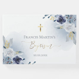 Livro De Visitas flores azuis-aquáticas poeirentas Baptismo