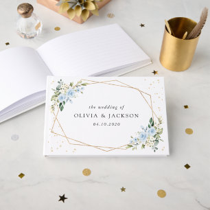 Livro De Visitas Flores Azuis, Flores Brancas, Verde, Casamento